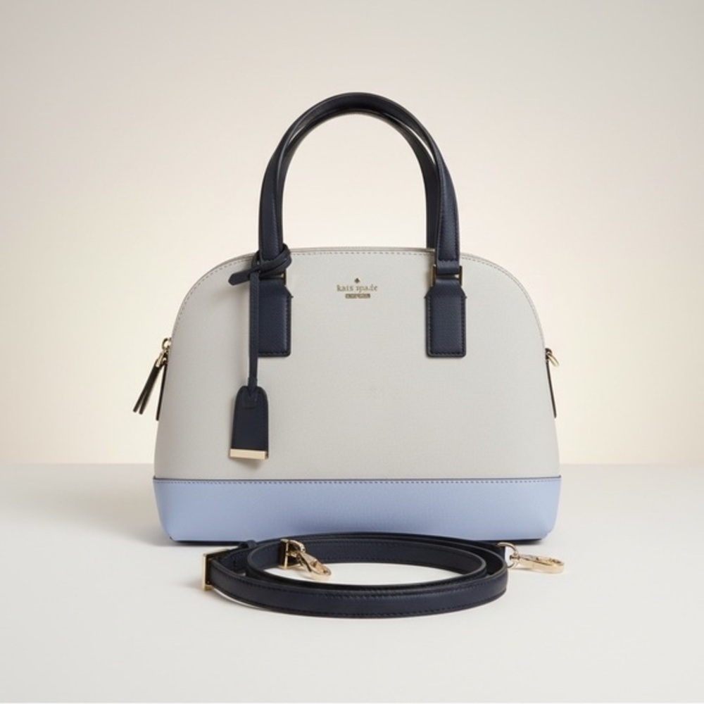 Kate Spade Colorblock Leather Satchel Crossbody Ivory Blue Bag